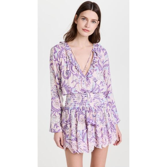 Hemant & Nandita Asia Ruffle Tassel Mini Dress Purple Floral Size Small - Picture 1 of 9